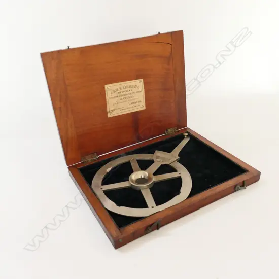 STANLEY WHITE METAL 360º PROTRACTOR  IN MAHOG CASE LABELLED J & W. E ARCHBUTT, LONDON
